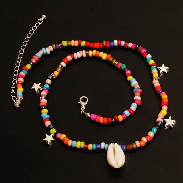 

trendy colorful seed beads choker necklace bohemian summer chic bib collier cowrie shell star pendant beads necklace jewelry, Golden;silver