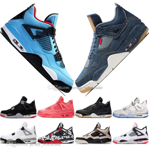 

sale 2019 bred 4 4s what the cactus jack laser wings mens basketball shoes denim blue pale citron men sports designer sneakers 36-47