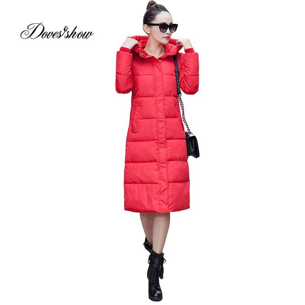 

women hooded cotton-padded jacket winter long jacket plus size slim women basic coats jaqueta feminina inverno casaco feminino, Black