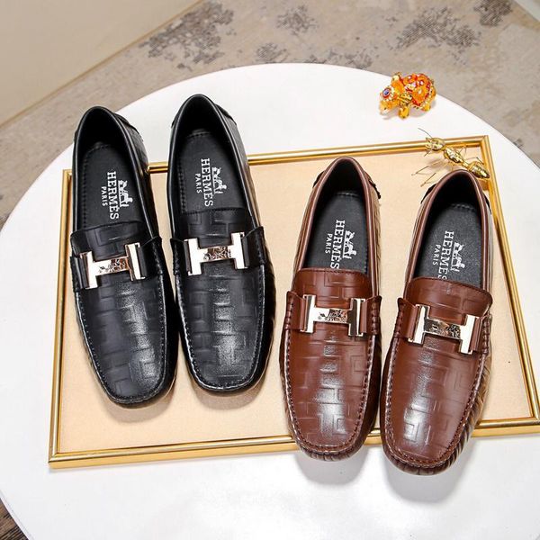 

iduzi mens luxury h design loafers dress shoes new fashion business men's shoes comfortable casual suit leather shoes, Black