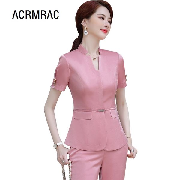 

women's suits & blazers women slim summer short sleeve pants office lady formal work clothes woman set 2029, White;black