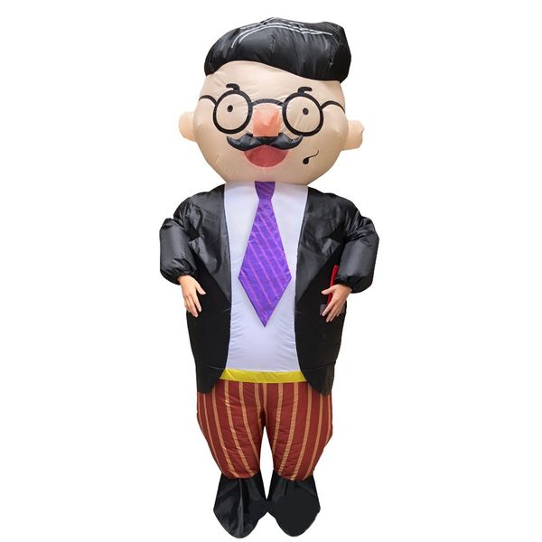 

halloween handsome man with glass inflatable costume blow up cool man mascot costume fanny party dress, Red;yellow