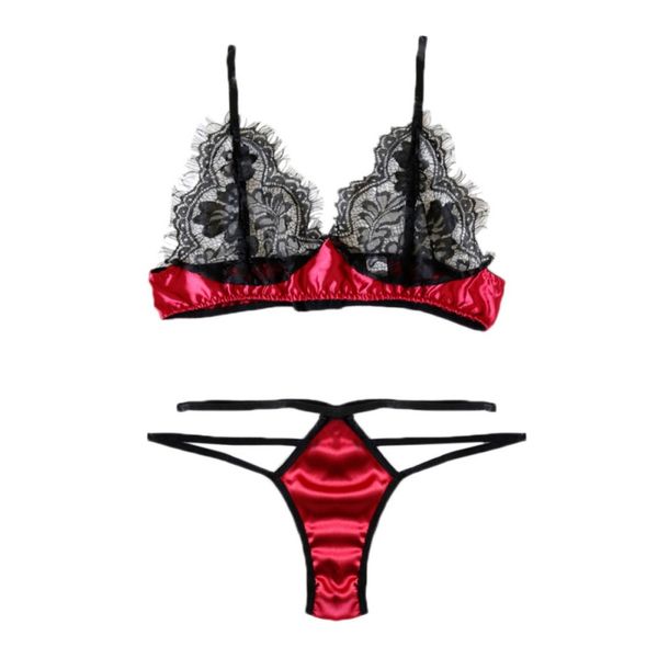 

b 2019 set lingerie eyelash decoration lace perspective set couple lenceria mujer lengerie femenina*, Red;black