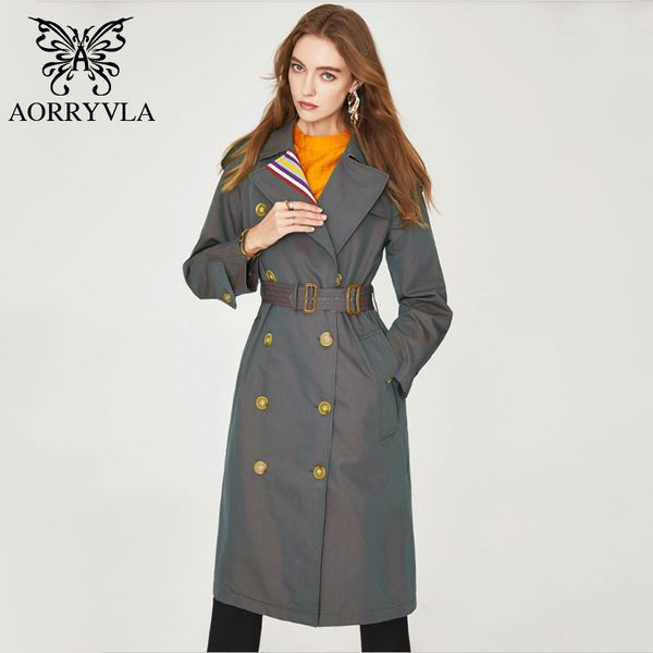 

women's trench coats aoryvla spring autumn full sleeve turn-down collar long coat with belt casual ladies khaki trech 2021, Tan;black