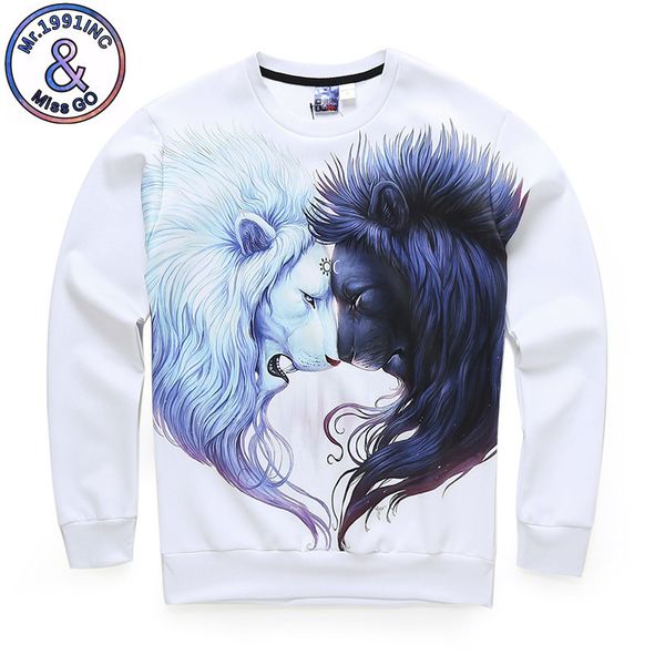 

мужские дизайнерские солнца и луны лев пара длинным рукавом 3d кошка животных шаблон фэн, Black