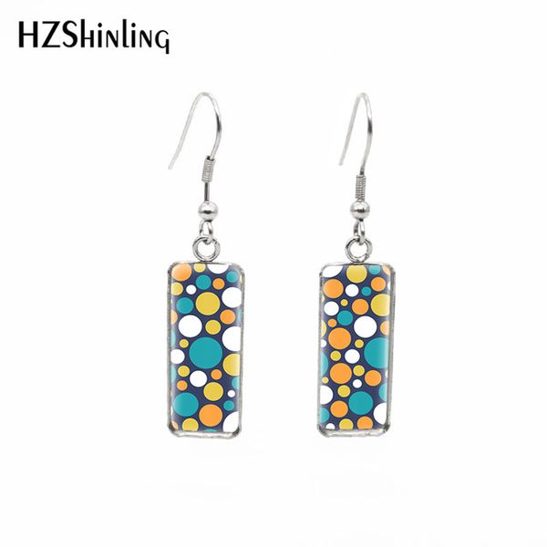 

2019 new black white dots rectangular earring colorful dots fish hook earring glass dome hand craft jewelry, Silver