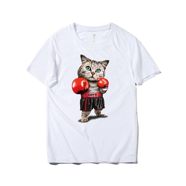 

дизайнерская мужская футболка роскошные мужские женские с коротким рукавом новый бренд рубашка с бокс кошка печати looseet-рубашка повседнев, White;black