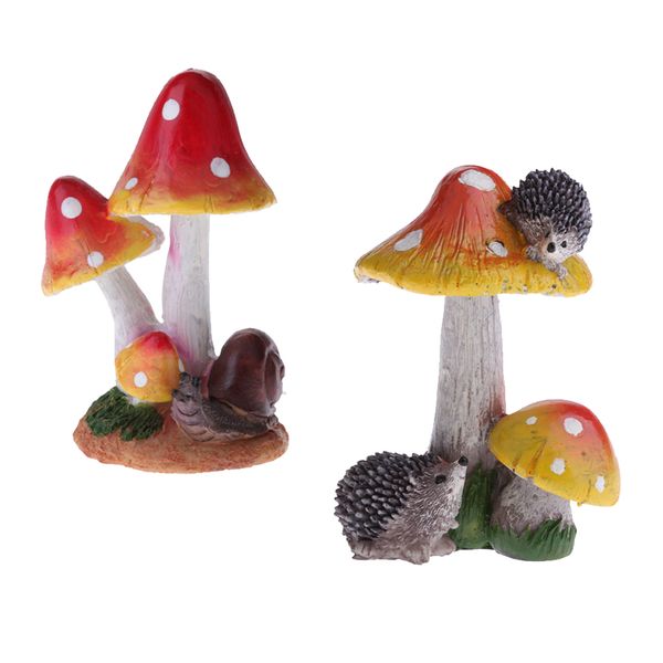 

2xresin fairy garden ornament miniature home decor hedgehog orange mushroom