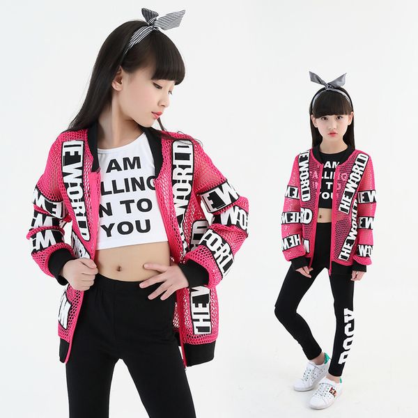 

new children jazz dance competition costume for girls hip hop street dancing clothes vest/pants/coat modern dance wear dl2034, Black;red