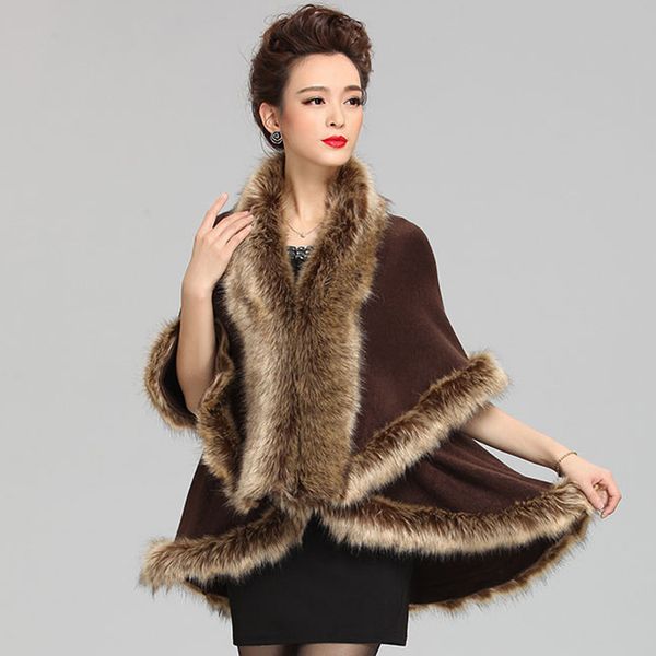 

2018 new fashion cashmere imitation fur coat cardigan women poncho knitted sweater lady scarves women winter shawl, Black