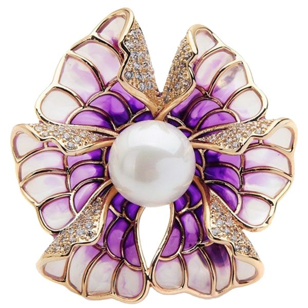 

luxury rhinestone simulation pearl purple enamel brooch for wedding banquet jewelry gifts, Gray