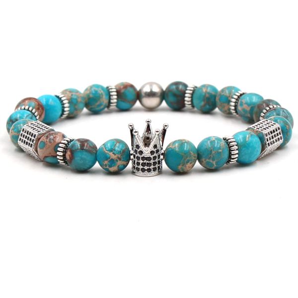 

black cubic zirconia crown bracelet 8mnm natural stone luxury designer jewelry women bracelects for couples bangles gift