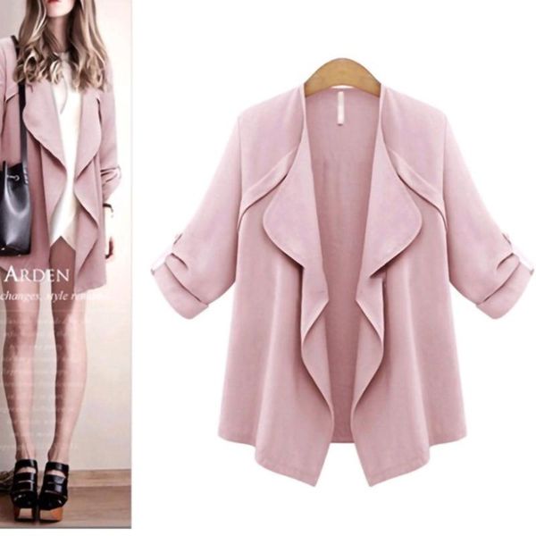 

klv womens long sleeve front open casual suit jacket coat outwear cardigan female elegant spring autumn solid color soft coat, Black;brown