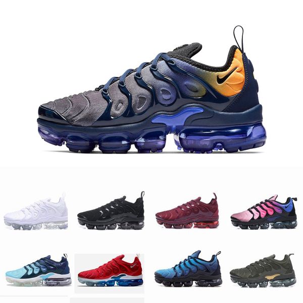 

air max tn plus breathable vapormax running shoes air cushion metallic white silver triple black white men women sports chaussures 36-45