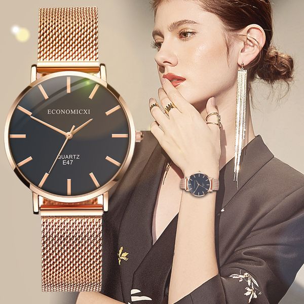 

40^women's watch ladies casual fashion simple temperament ladies watch rose gold stainless steel female bracelet, Slivery;brown
