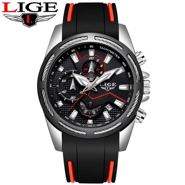 

relogio masculino lige new sport watch men fashion waterproof mens wristwatch silicone silver quartz clock, Slivery;brown