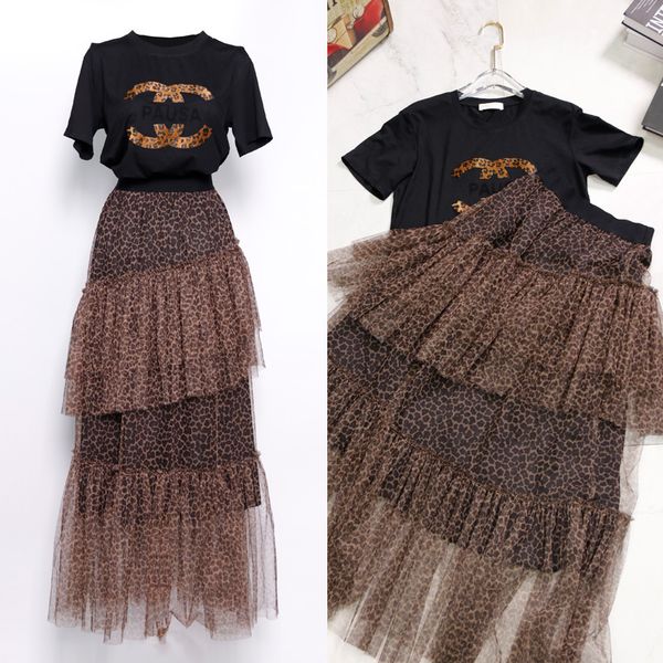 

Brand de igner women two piece dre e et 2019 ummer runway fa hion tyle round neck hirt and long gauze kirt uit