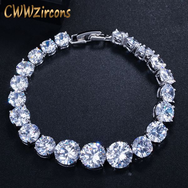 

cwwzircons luxury cz bridal jewelry silver color round shape big cubic zirconia bracelets bangles for women cb150, Golden;silver