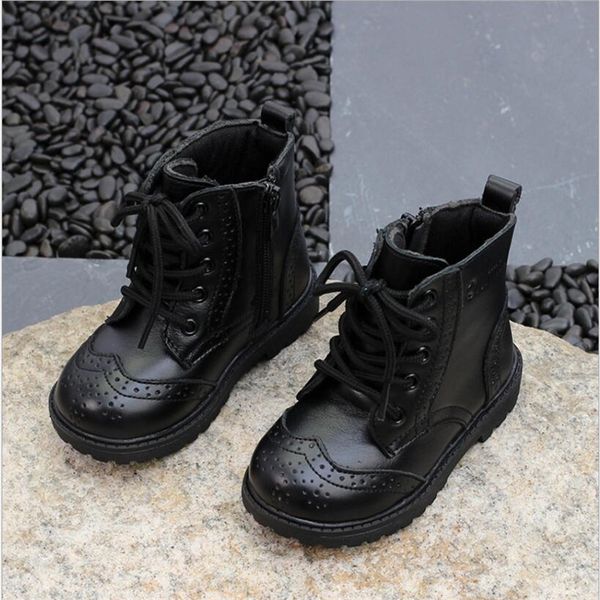 

genuine leather big children in the british children' martin boots boys and girls cotton boots, Black;grey