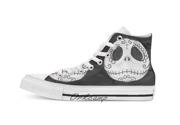 

sugar skull jack skellington face custom casual high lace-up canvas shoes sneakers drop shipping