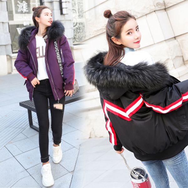 

2018 новый полет костюм большой меховой воротник пуховик женский большой размер хлопок одежда панк хлопок пальто #12530779, Black