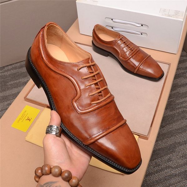 

men's new formal dress wedding shoes leather business luxury casual shoes wild one pedal men's shoes size:38-44 01, Black