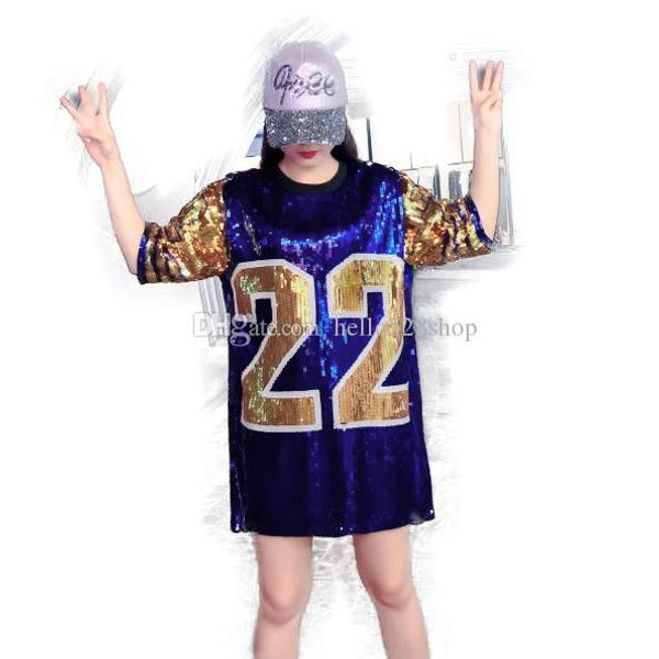 

personality sequined shirts number 22 short sleeve women's dress - fashion design hip hop party long t-shirts, White