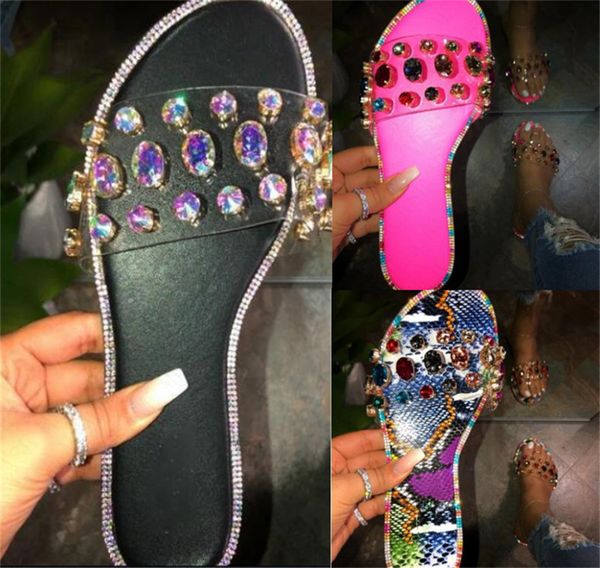 

новые летние женские хрустальные тапочки сандалии блеск плоские мягкие побрякушки женские конфеты цвет вьетнамки крытый дамы слайды горячая, Black;grey