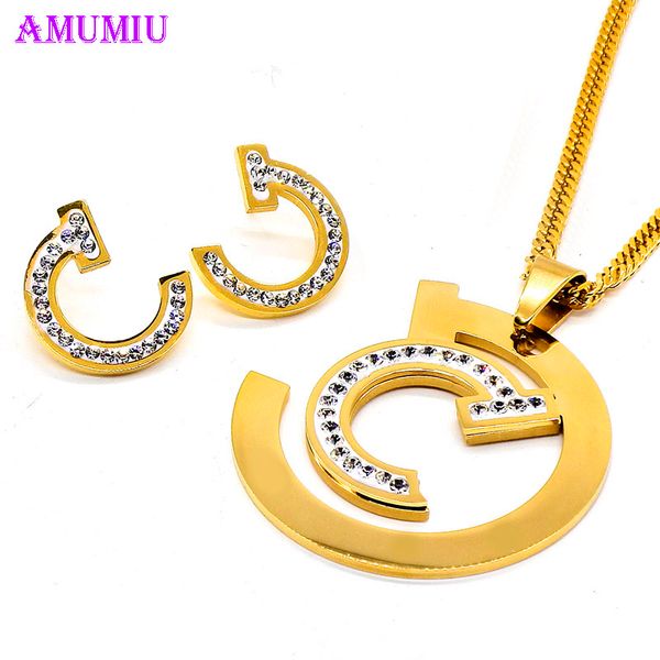 

amumiu fashion austrian gold silver plated jewerly sets for women stones jewelry african necklace earrings js067