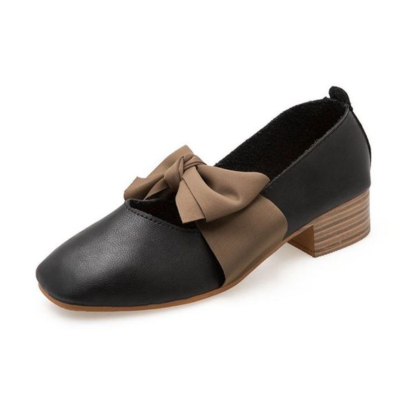 

cozulma 2019 female hoof heels shoes women square toe silk butterfly-knot pump shoes non-slip ladies size 35-40, Black