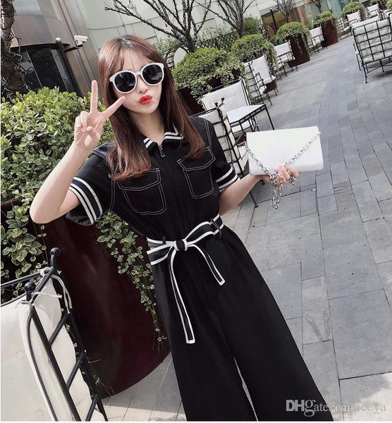 

новые брюки женские 2019 балахоны высокой талии драпировки широкие ноги брюки женщина летом досуг брюки комбинезоны, Black;white