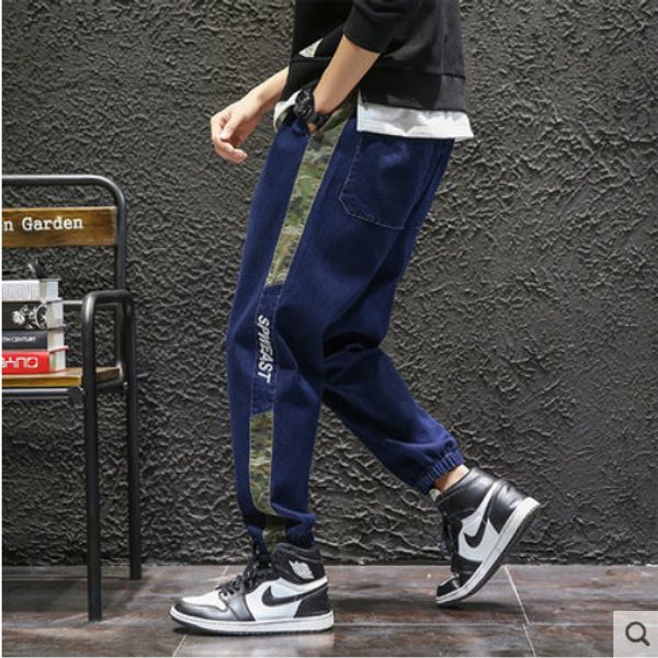 

синие джинсы мужчины сыпучие haroun штаны elastic beam foot joker, Blue