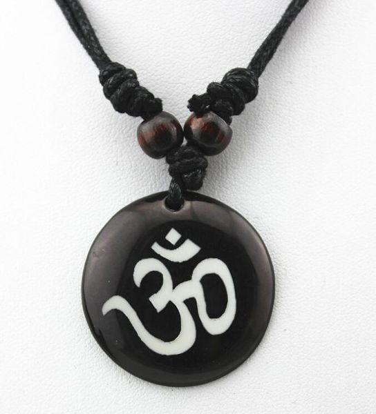 

cool boy men women's sanskrit om symbol amulet round pendant necklace punk resin leather hand adjustable rope jewelr, Silver