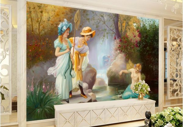 

wdbh 3d wallpaper custom p european character oil painting pond playful living room home decor 3d wall murals wallpaper for walls 3 d