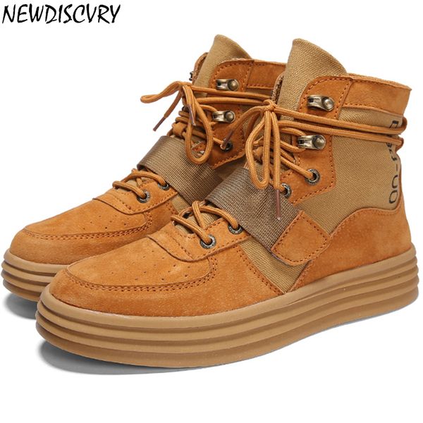 

newdiscvry genuine leather canvas high men's sneakers 2019 fashion men flat platform ankle boots casual man trainers shoes, Black