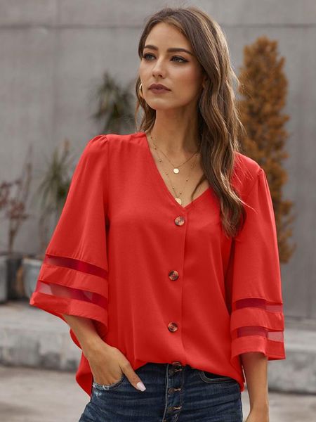 

transparent shirt chiffon 2020 new fashion striped v-neck flared sleeve chiffon designer europe woman loose shirt elegant blouse, White