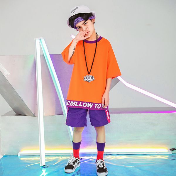 

2020 новый хип-хоп костюмы дети мальчики джаз танец детский костюм свободные круглый вырез шорты с коротким рукавом танцевальный наряд, Black;red