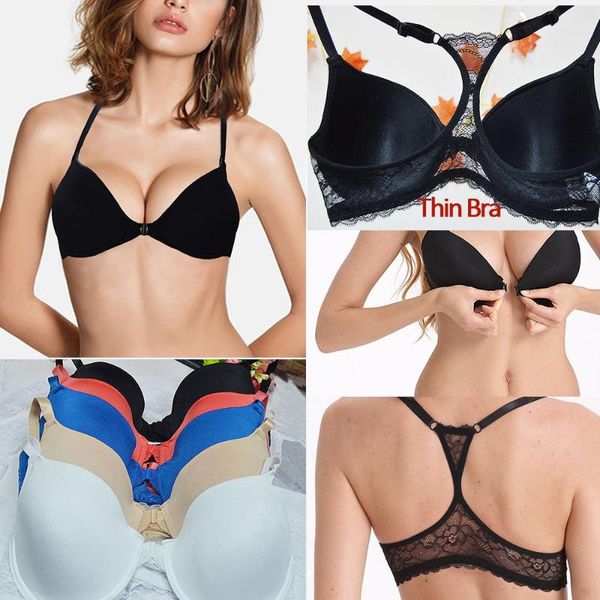 

bras fashion women bra front closure lace back y-line straps big cup bh underwear lingerie 32 34 36 38 40 42 44 a b c d dd, Red;black