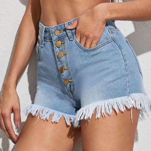 

2020 лето женщины джинсовый шорты кисточкой sexy hot pants женщины высокой талией мини короткие джинсы уличная, Blue