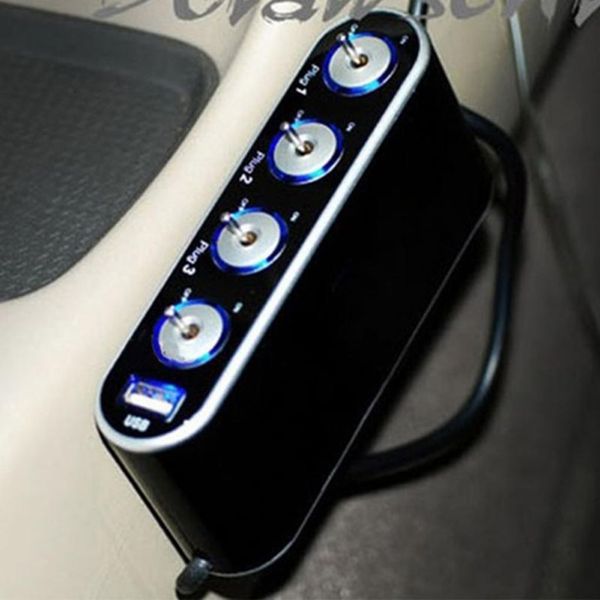 

12v 4 way multi socket car charger vehicle auto cigarette lighter socket splitter with usb ports plug adapter