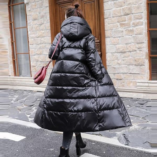 

winter coat women white duck down jackets new 2019 fashion bright hooded female jackets long parka hooded warm winter jacket, Tan;black