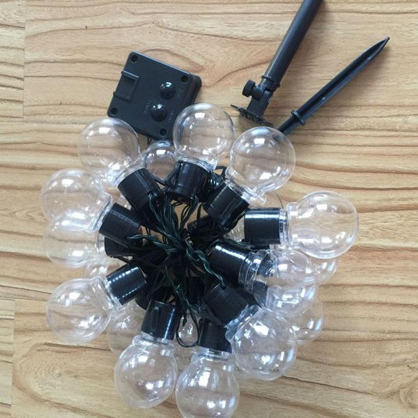 

outdoor light string with 20 transparent led bulbs for backyard deck yang bistro party decoration warm white, battery box / solar energy