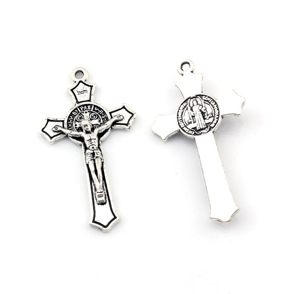 

100pcs benedict medal jesus christ crucifix cross charm pendants for jewelry making bracelet necklace diy accessories20.2x37.5mm a-581, Bronze;silver