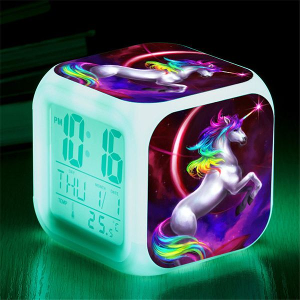 

led children kids cartoon alarm clock light digital bedroom data week temperature cube clock wall lamp desk decor