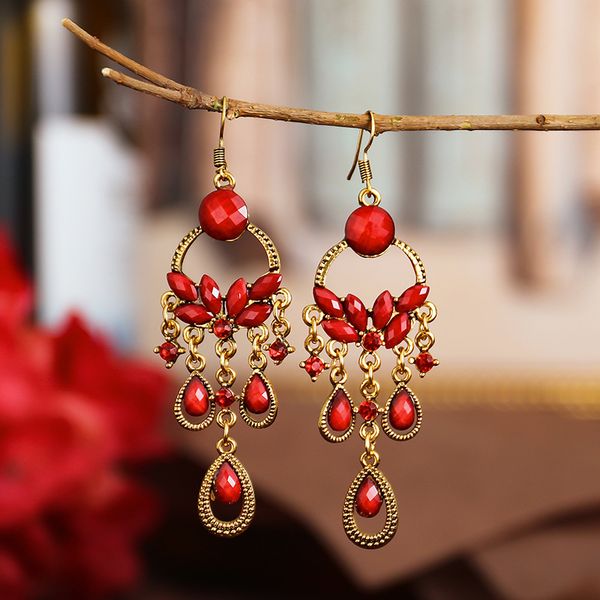 

s1465 bohemian fashion jewelry vintage earrings women's flower beads dangle tassels earrings, Golden;silver