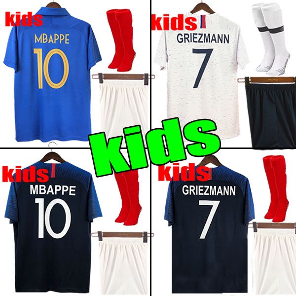 

2 stars mbappe griezmann kids kit home away soccer jerseys 2018 world cup pogba giroud dembele kante pavard child two stars football shirts, Black;yellow