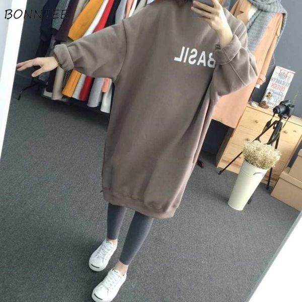 

hoodies women winter thicker plus velvet warm o-neck leisure letter printed long pullovers womens trendy harajuku sweatshirts, Black