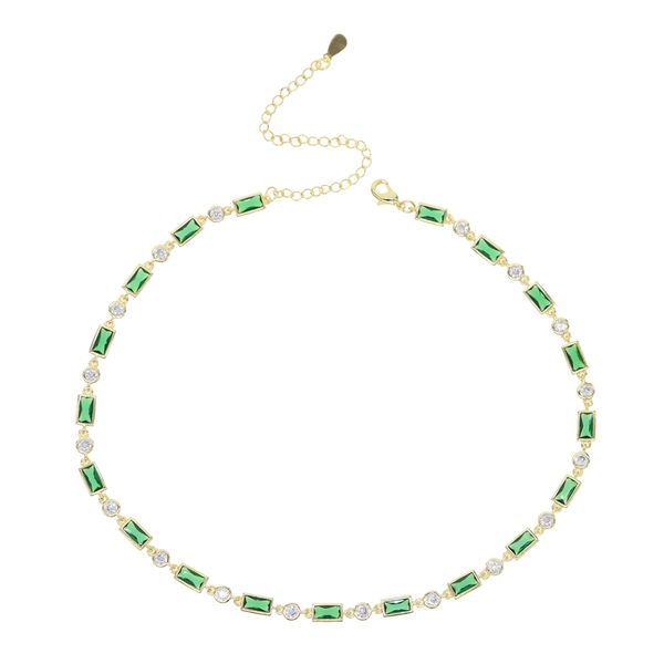 

red & green crystal stone choker necklace gold color 32+8cm chain choker for women wedding gifts jewelry, Silver