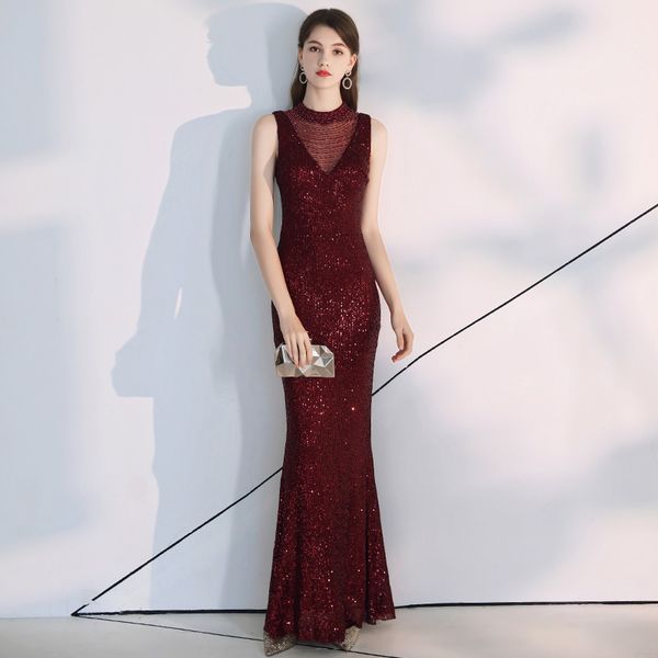

ae483 wine red squined mermaid evening dresses 2019 long for women formal evening gowns party prom party dresses, White;black