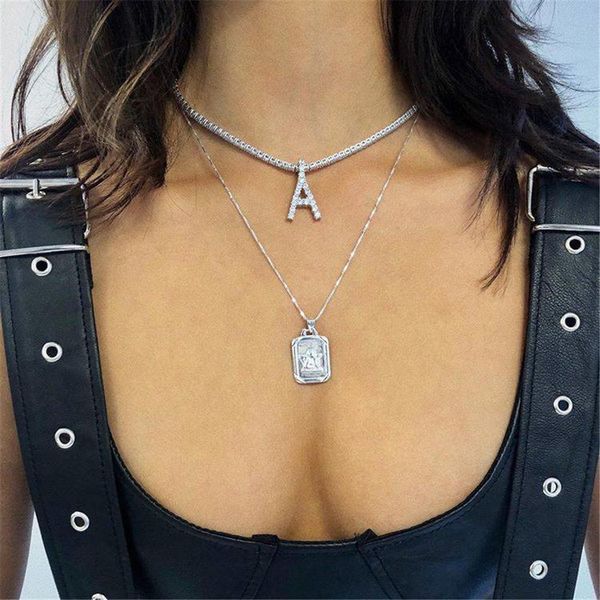 

26 кристалл письмо подвески колье женщины серебро цвет алфавит rhinestone слово choker ожерелье воротник моды ювелирных изделий a808 cjnaz, Silver